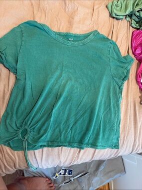 aerie Teal Green Short-Sleeve Tee with Side Drawstring